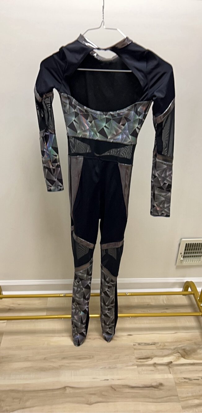 Weissman Black & Multi Geometric Leotard SA with Mesh & Metallic Detail - Picture 4 of 5
